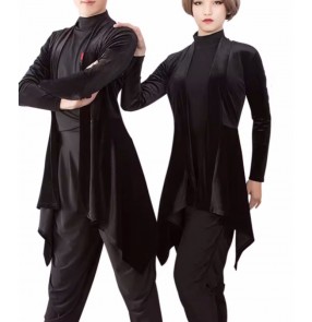 Black red velvet latin ballroom dance tops for women and men irregular hem ballroom latin dance out cloak practice competition dance tops for man